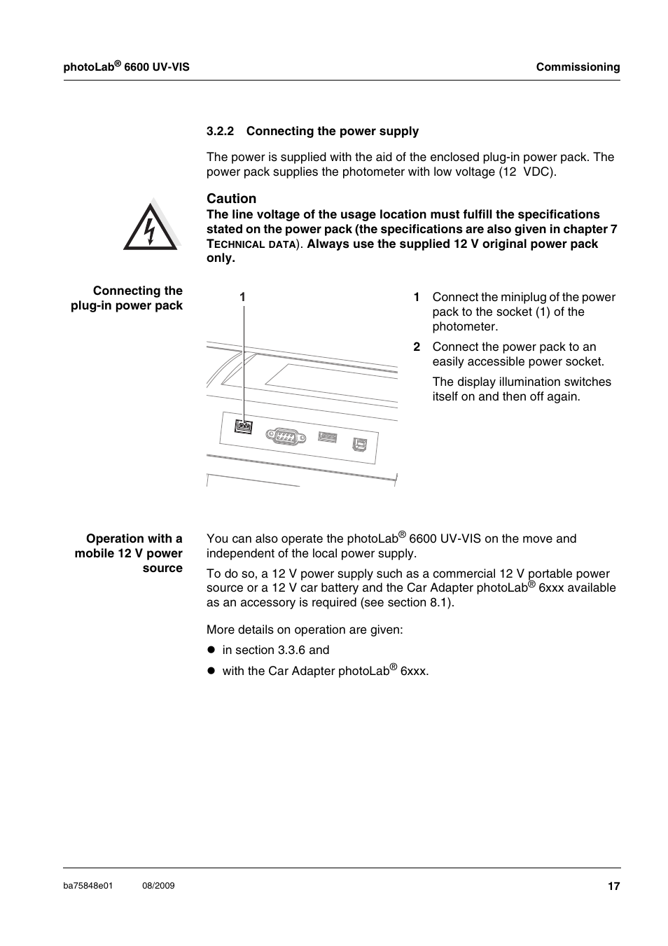 2 connecting the power supply, Connecting the power supply, Section 3.2.2) | Xylem photoLab 6600 UV-VIS User Manual | Page 17 / 184