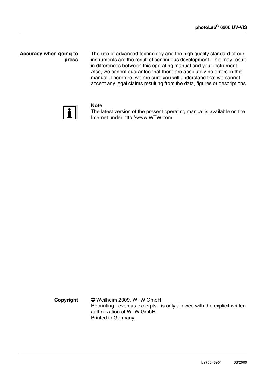Xylem photoLab 6600 UV-VIS User Manual | Page 2 / 184