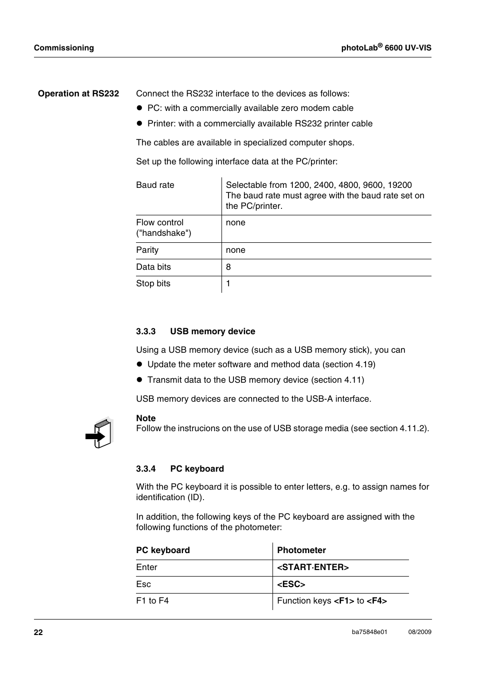 3 usb memory device, 4 pc keyboard, Usb memory device | Pc keyboard, A (see section 3.3.3), Ee section 3.3.4) | Xylem photoLab 6600 UV-VIS User Manual | Page 22 / 184