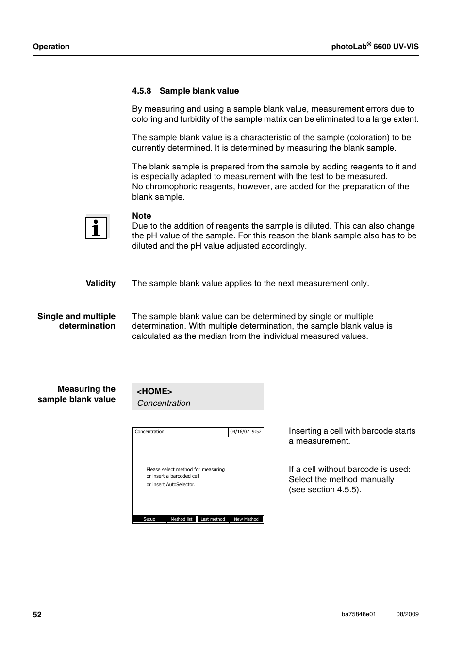 8 sample blank value, Sample blank value, Ue, see section 4.5.8 | Xylem photoLab 6600 UV-VIS User Manual | Page 52 / 184