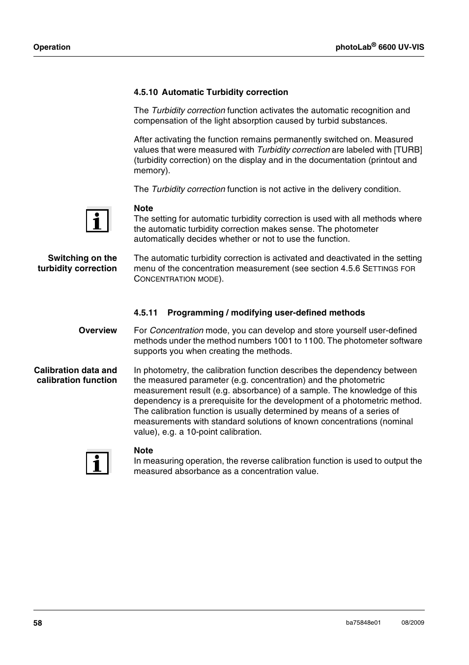 10 automatic turbidity correction, 11 programming / modifying user-defined methods, See section 4.5.10 | Xylem photoLab 6600 UV-VIS User Manual | Page 58 / 184