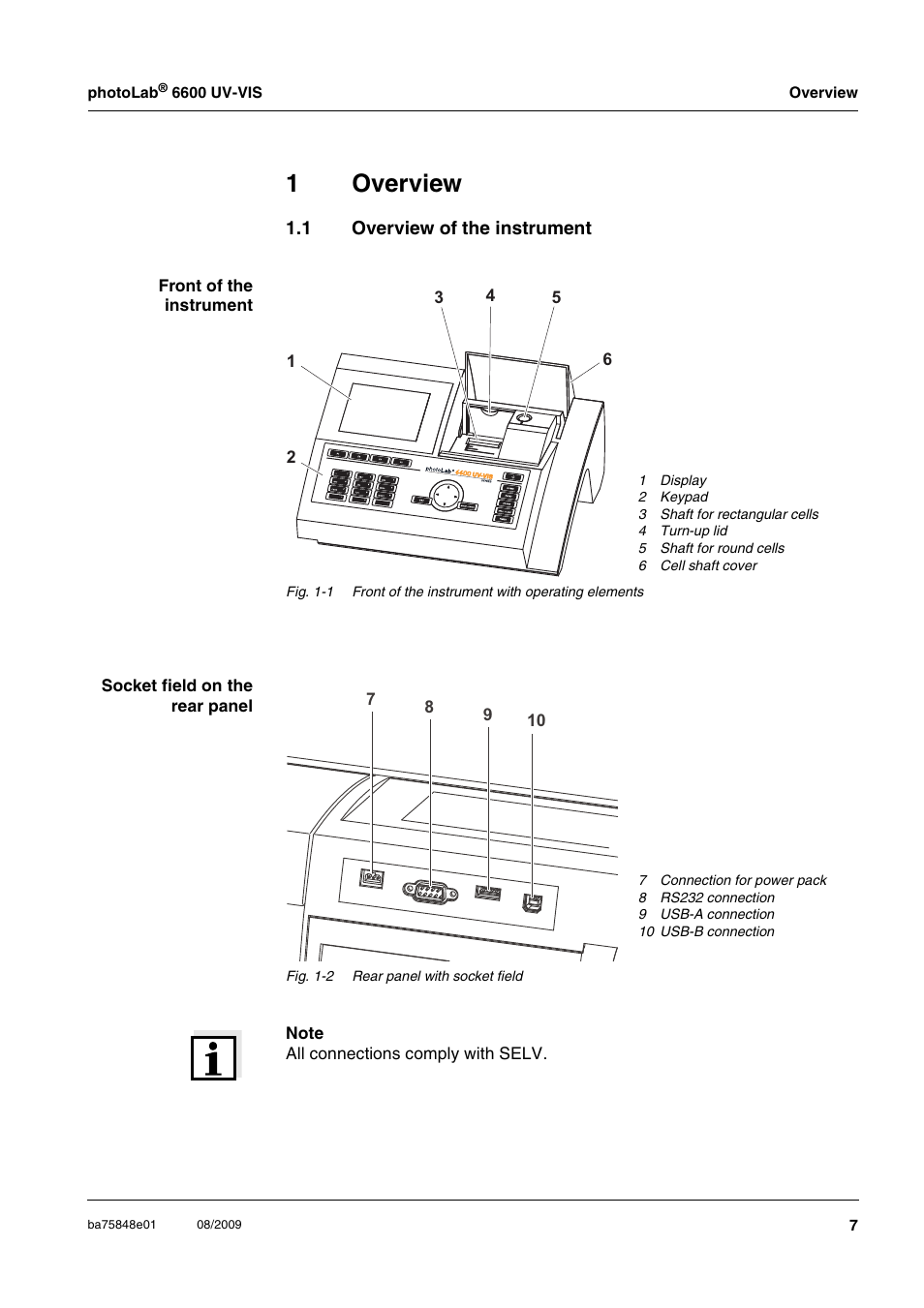 1 overview, 1 overview of the instrument, Overview | Overview of the instrument, 1overview | Xylem photoLab 6600 UV-VIS User Manual | Page 7 / 184
