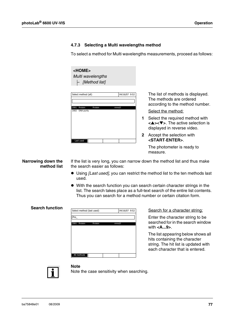 3 selecting a multi wavelengths method, Selecting a multi wavelengths method | Xylem photoLab 6600 UV-VIS User Manual | Page 77 / 184