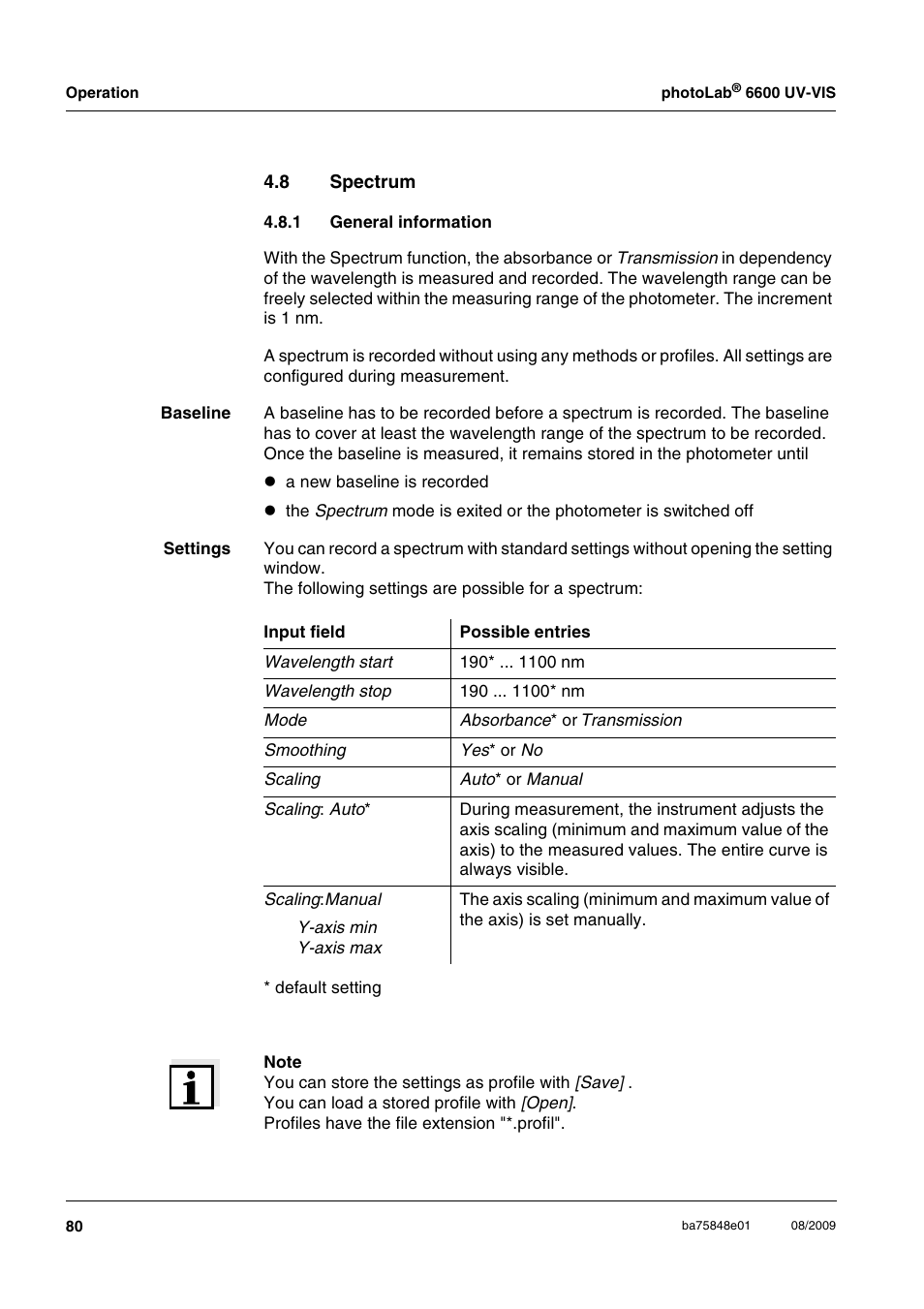 8 spectrum, 1 general information, Spectrum 4.8.1 | General information | Xylem photoLab 6600 UV-VIS User Manual | Page 80 / 184