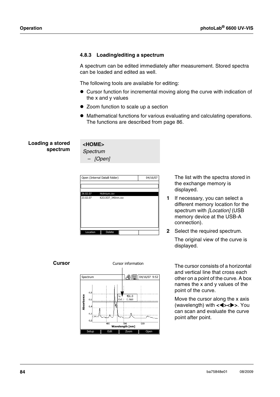 3 loading/editing a spectrum, Loading/editing a spectrum | Xylem photoLab 6600 UV-VIS User Manual | Page 84 / 184