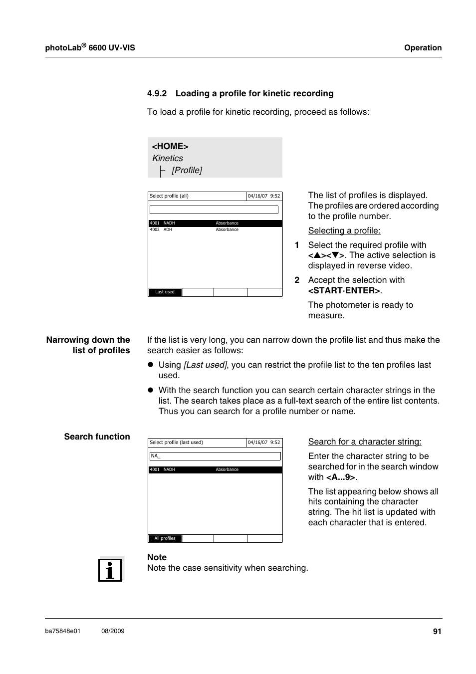 2 loading a profile for kinetic recording, Loading a profile for kinetic recording | Xylem photoLab 6600 UV-VIS User Manual | Page 91 / 184