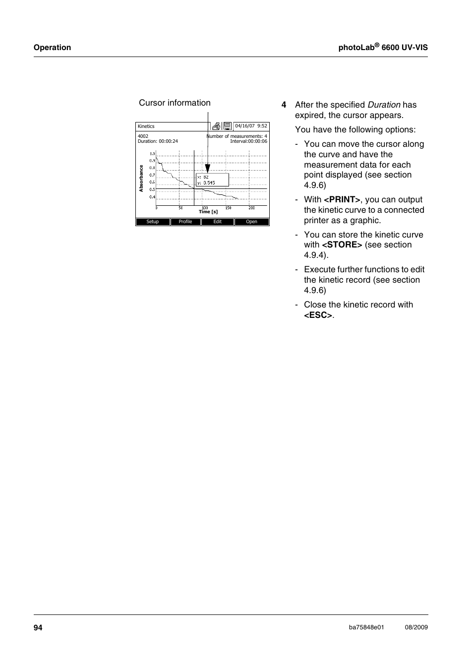 Cursor information | Xylem photoLab 6600 UV-VIS User Manual | Page 94 / 184