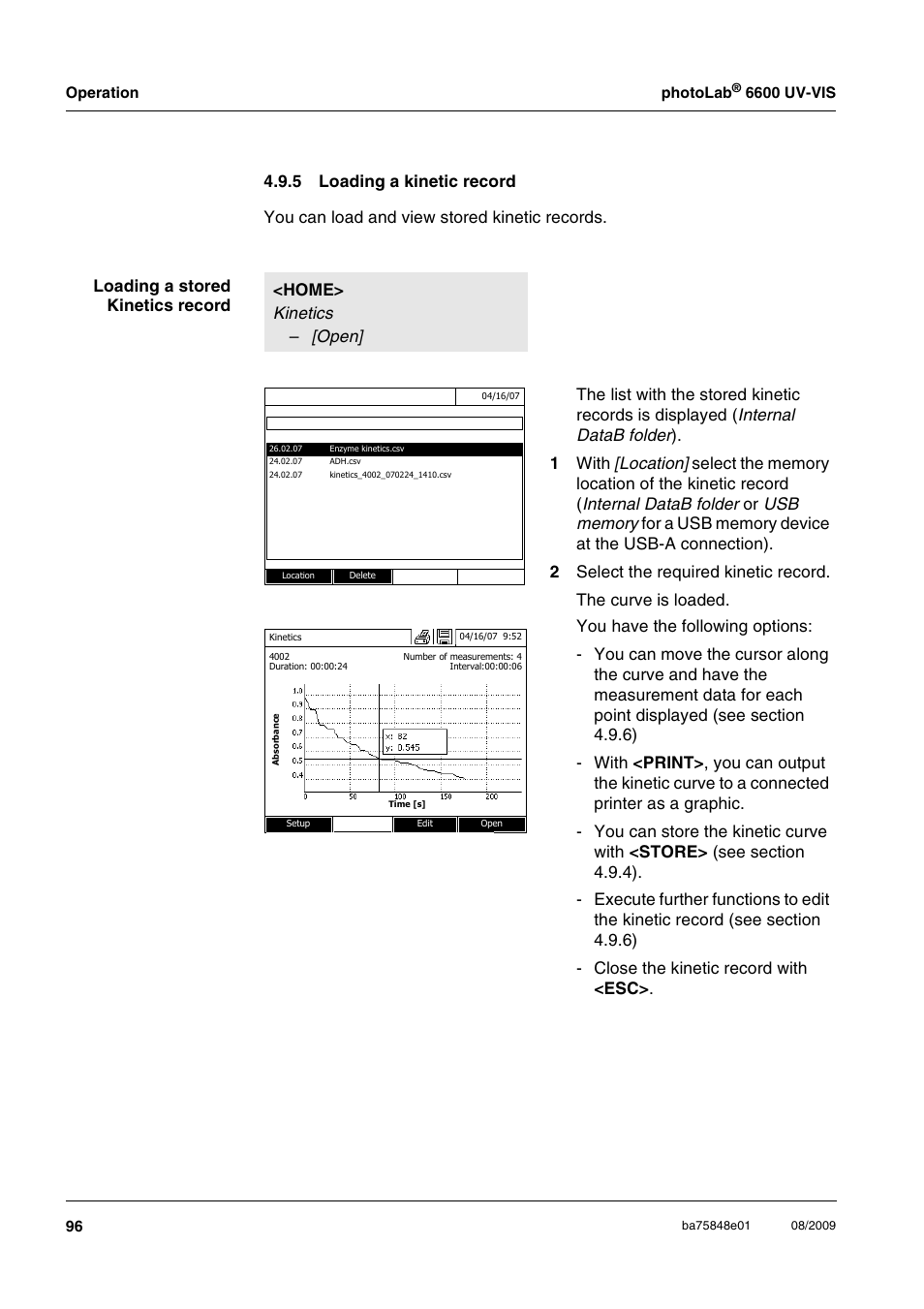 5 loading a kinetic record, Loading a kinetic record | Xylem photoLab 6600 UV-VIS User Manual | Page 96 / 184
