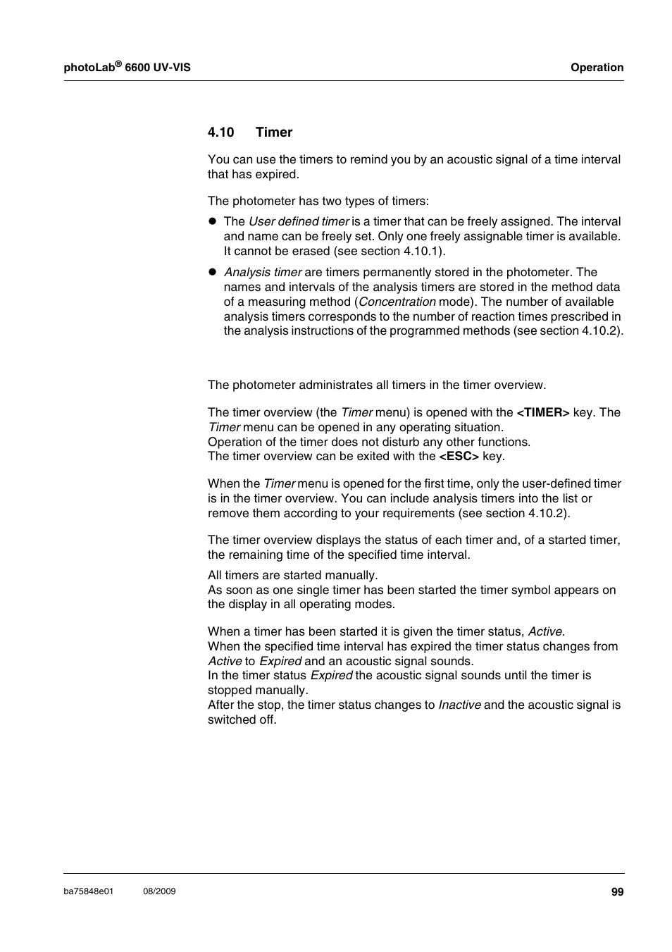 10 timer | Xylem photoLab 6600 UV-VIS User Manual | Page 99 / 184
