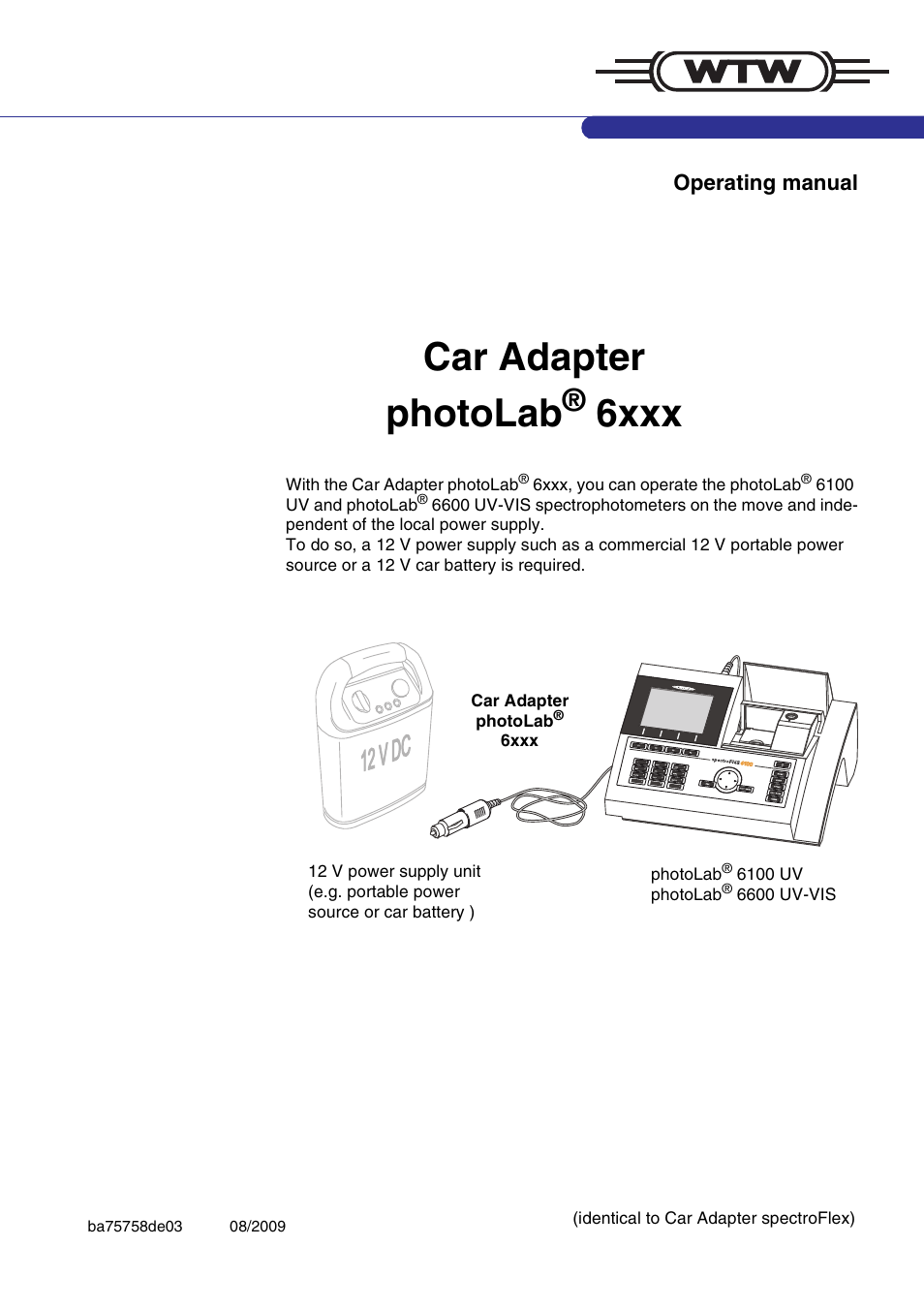 Car adapter photolab, 6xxx | Xylem photoLab 6xxx Car Adapter User Manual | Page 3 / 6