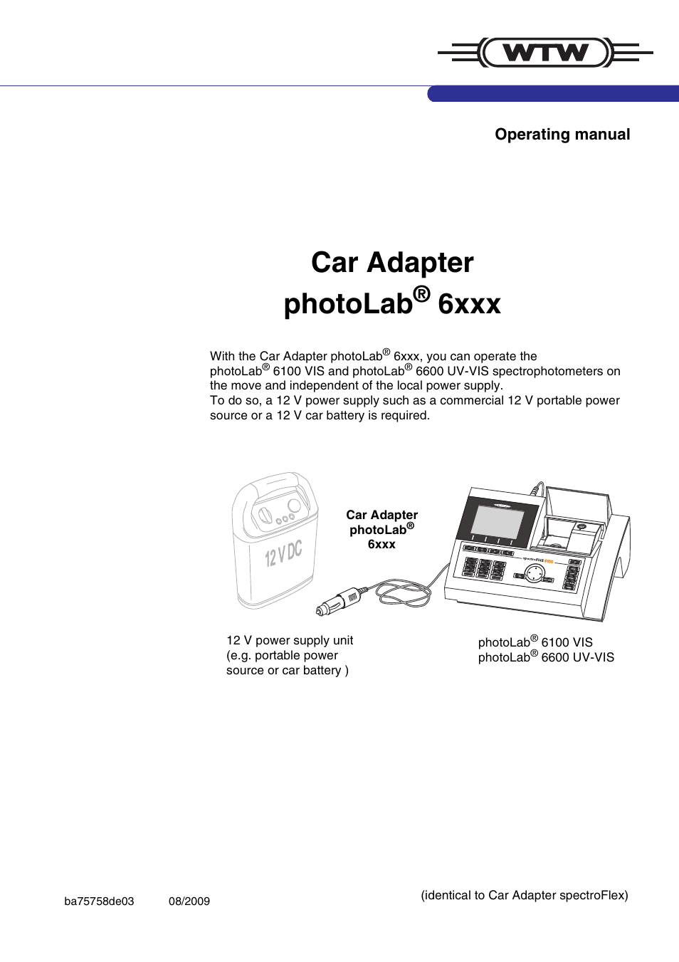 Car adapter photolab, 6xxx | Xylem photoLab 6xxx Car Adapter User Manual | Page 5 / 6