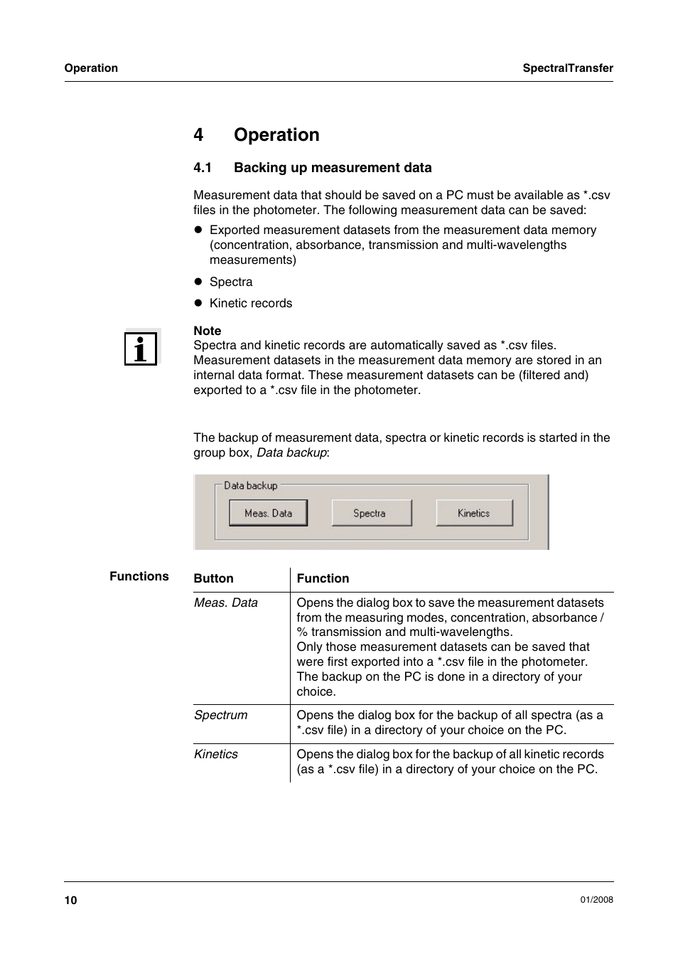 4 operation, 1 backing up measurement data, Operation | Backing up measurement data, 4operation | Xylem SpectralTransfer User Manual | Page 10 / 16