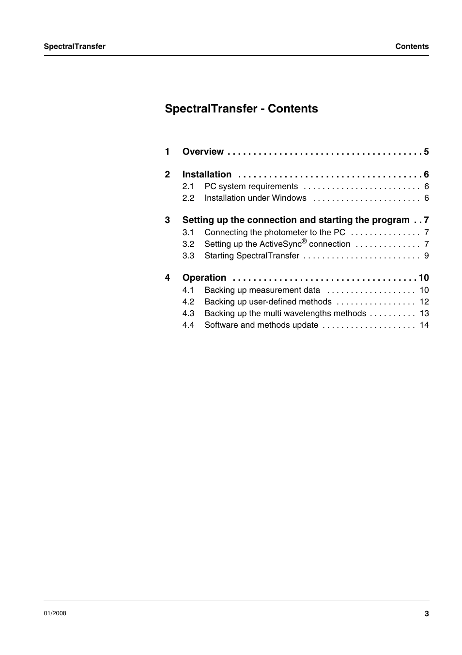 Spectraltransfer - contents | Xylem SpectralTransfer User Manual | Page 3 / 16