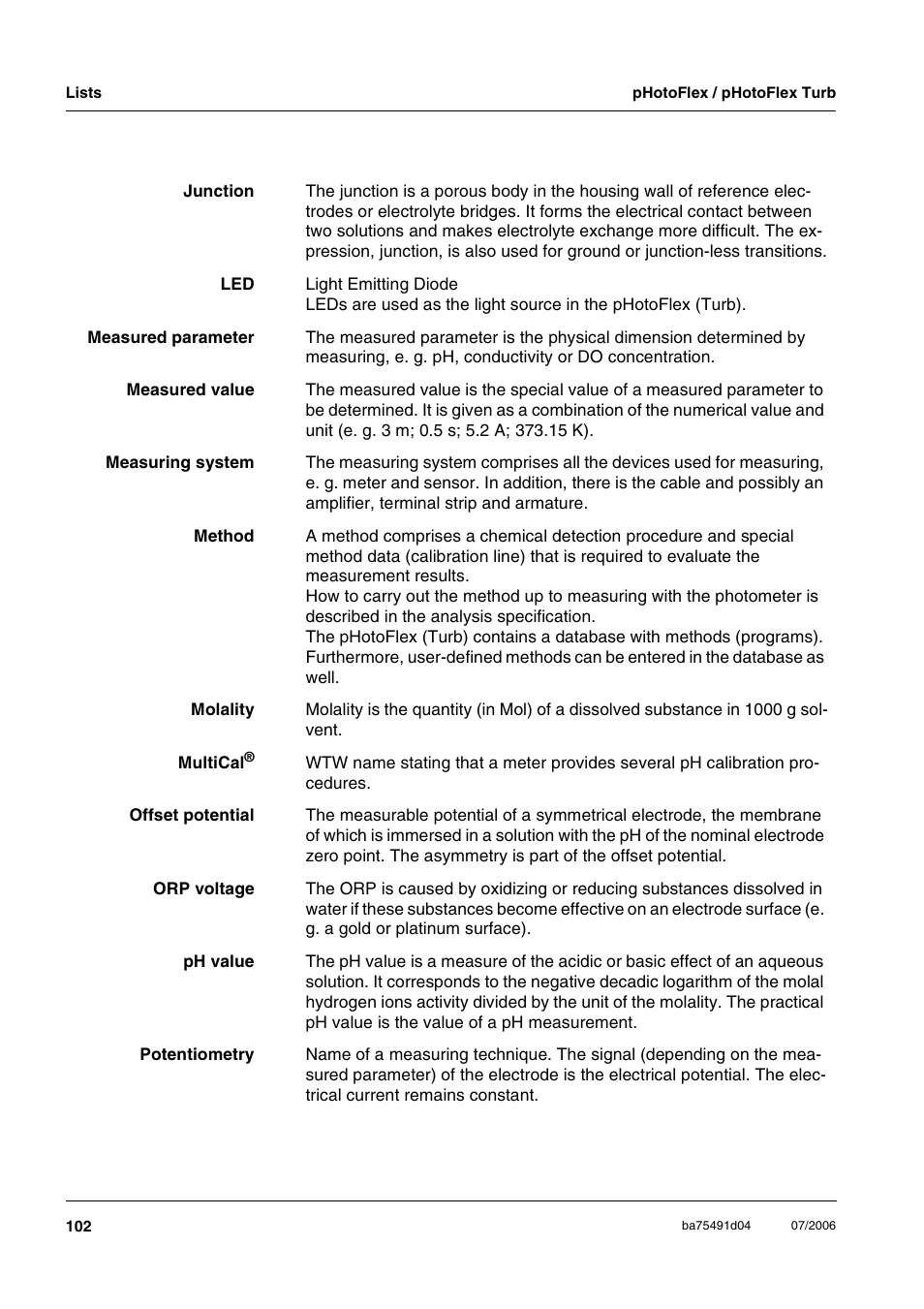 Xylem pHotoFlex/pHotoFlex Turb User Manual | Page 102 / 109