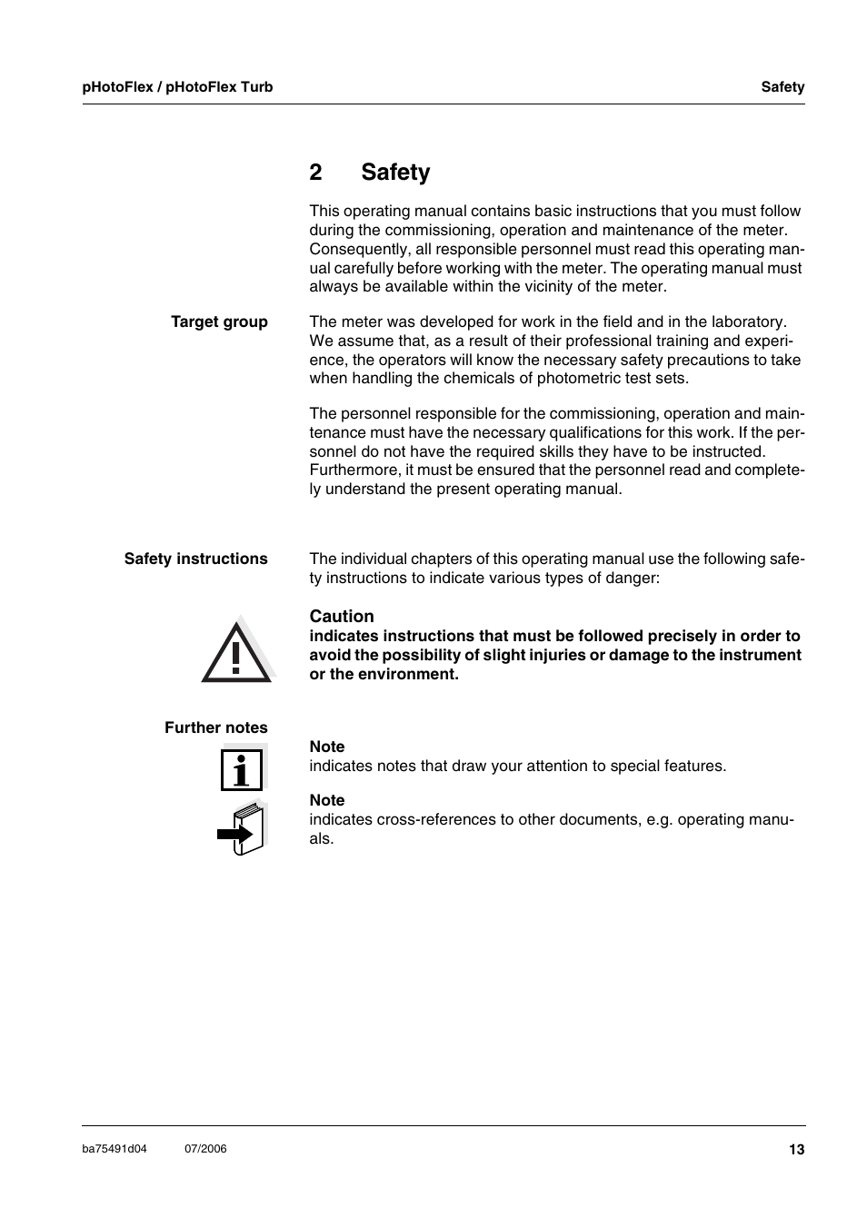 2 safety, Safety, 2safety | Xylem pHotoFlex/pHotoFlex Turb User Manual | Page 13 / 109