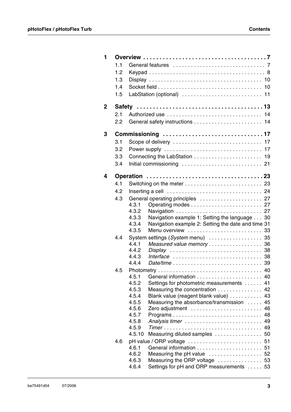 Xylem pHotoFlex/pHotoFlex Turb User Manual | Page 3 / 109