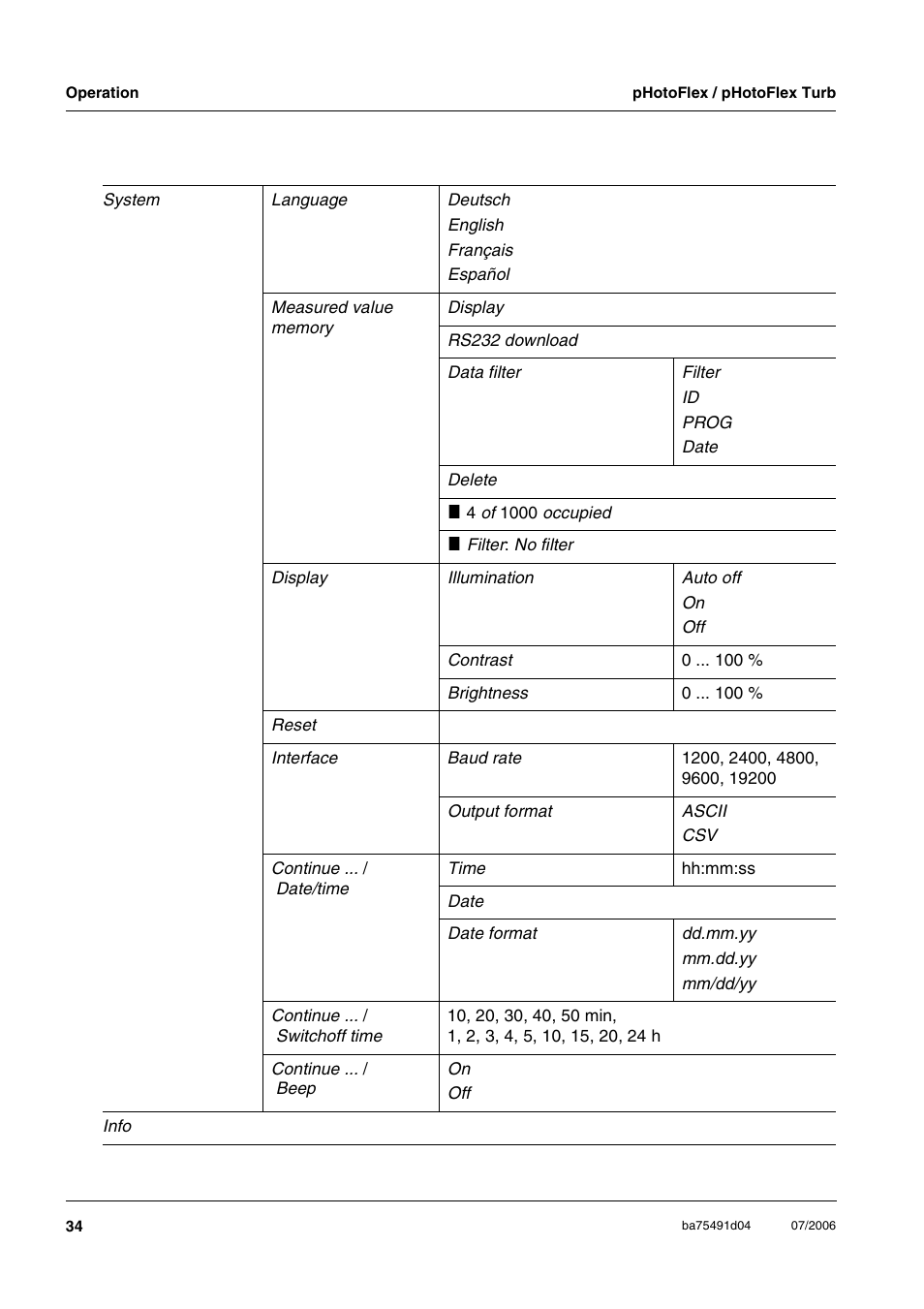 Xylem pHotoFlex/pHotoFlex Turb User Manual | Page 34 / 109