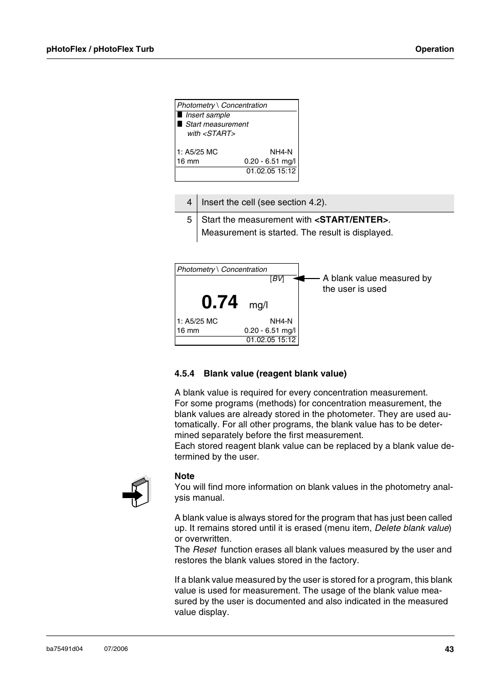 4 blank value (reagent blank value), Blank value (reagent blank value) | Xylem pHotoFlex/pHotoFlex Turb User Manual | Page 43 / 109