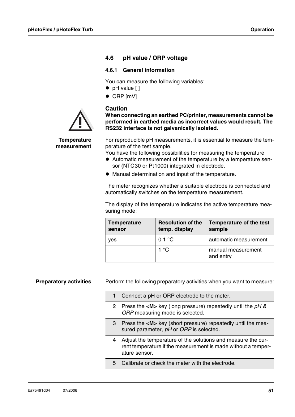 6 ph value / orp voltage, 1 general information, Ph value / orp voltage 4.6.1 | General information | Xylem pHotoFlex/pHotoFlex Turb User Manual | Page 51 / 109