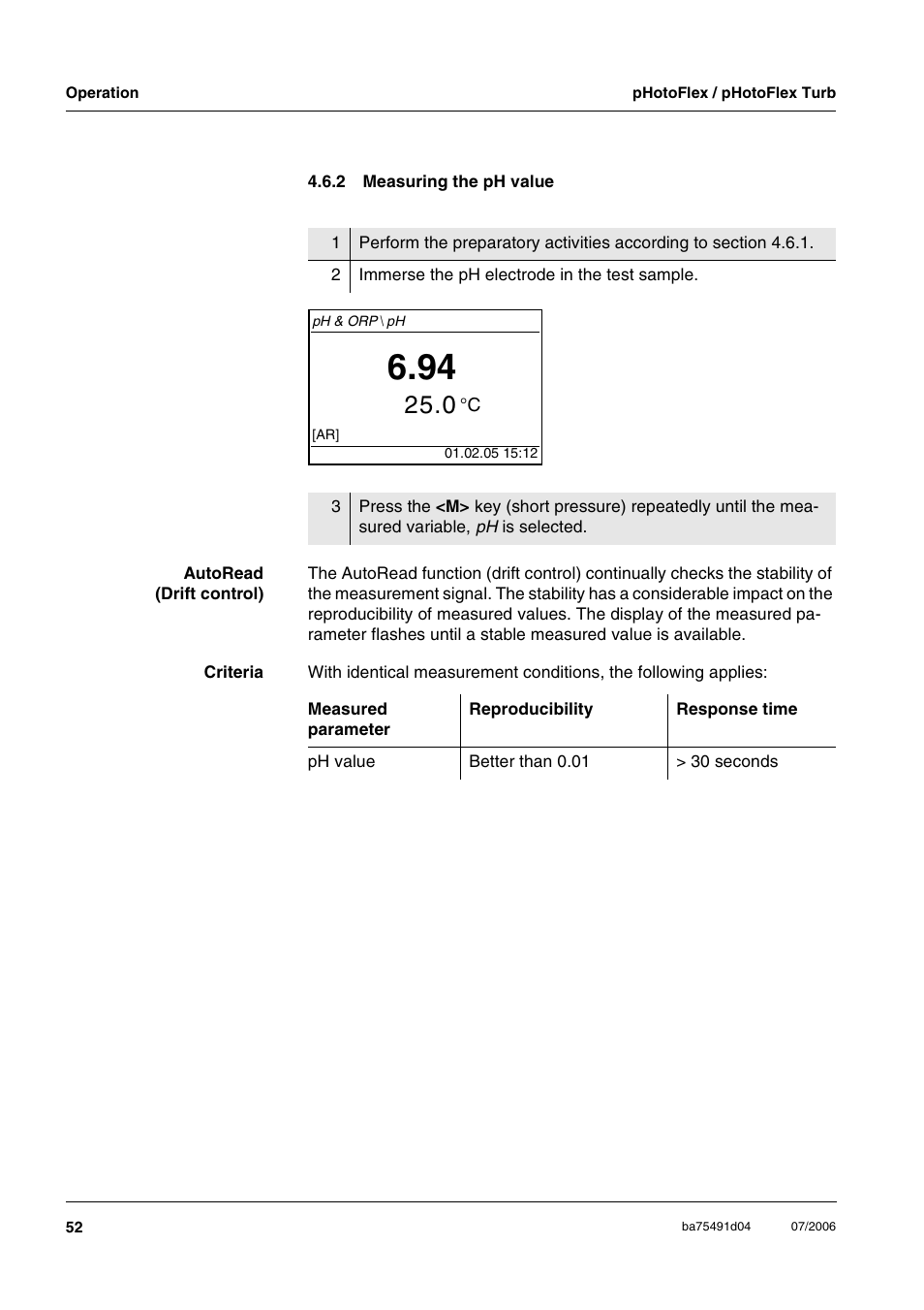 2 measuring the ph value, Measuring the ph value | Xylem pHotoFlex/pHotoFlex Turb User Manual | Page 52 / 109