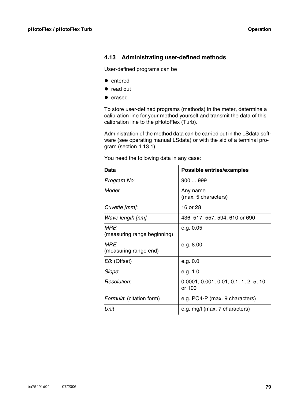 13 administrating user-defined methods, Ee section 4.13) | Xylem pHotoFlex/pHotoFlex Turb User Manual | Page 79 / 109