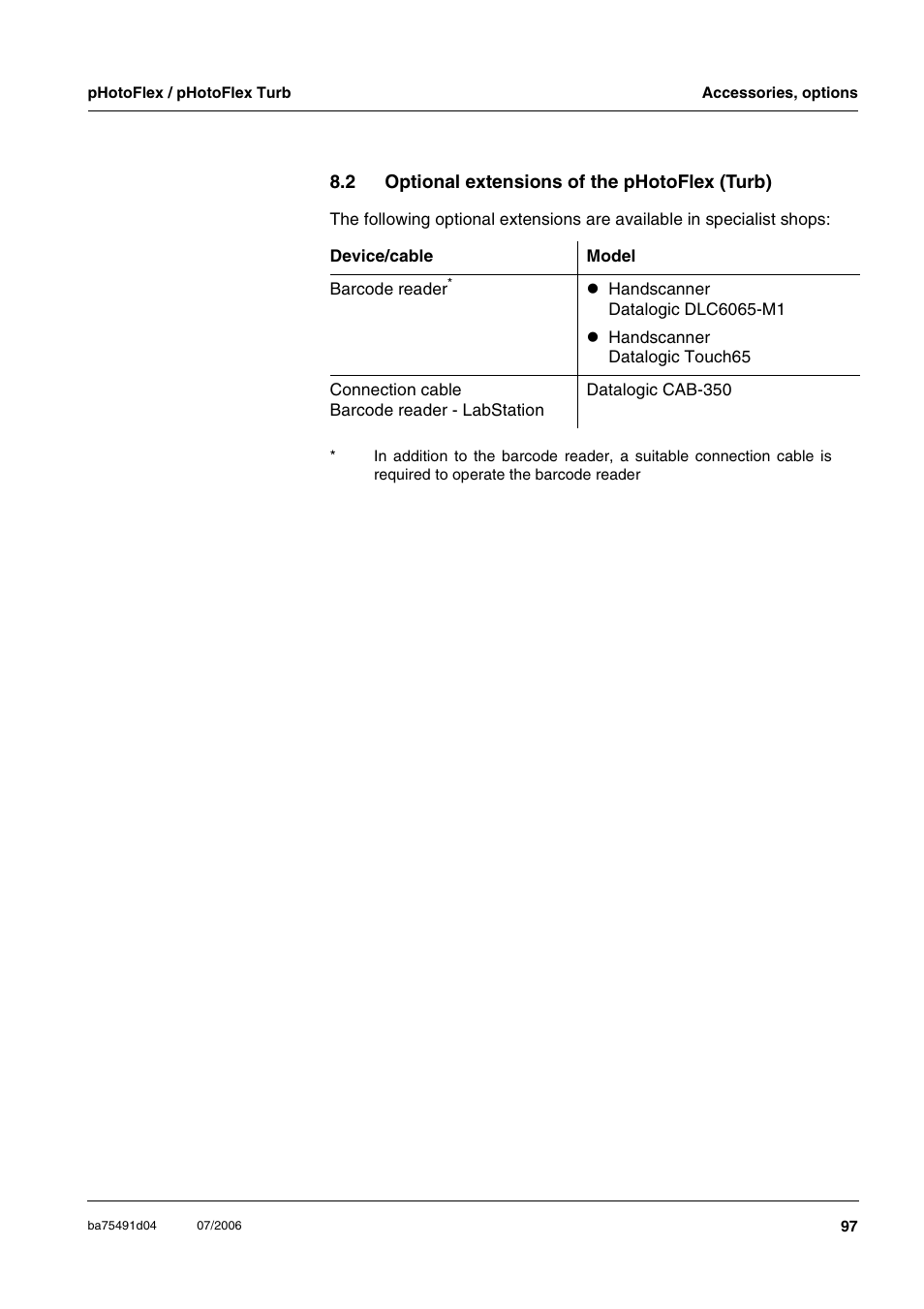 2 optional extensions of the photoflex(turb), Optional extensions of the photoflex (turb) | Xylem pHotoFlex/pHotoFlex Turb User Manual | Page 97 / 109
