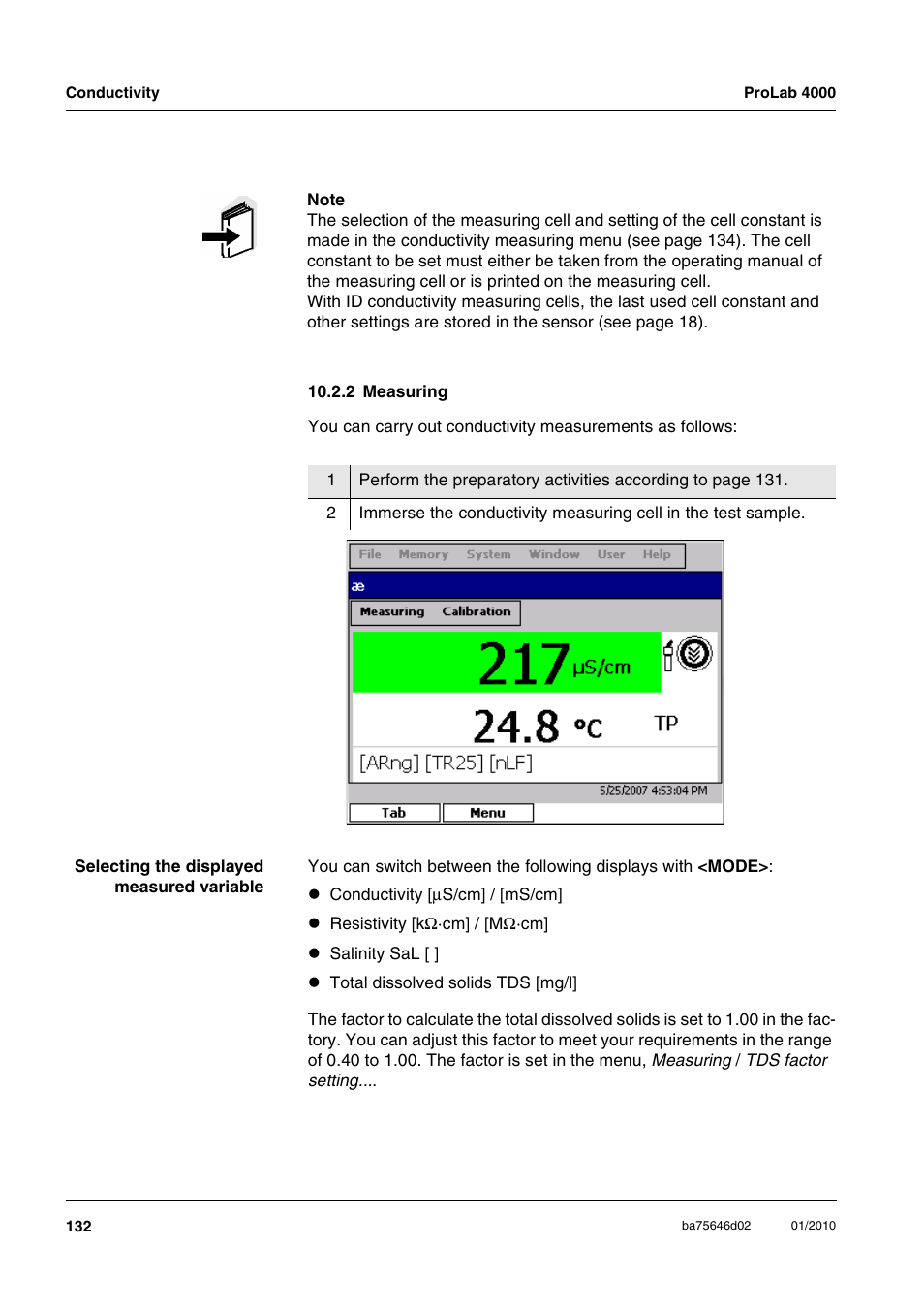 2 measuring | Xylem ProLab 4000 MULTIPARAMETER BENCHTOP METER User Manual | Page 132 / 219