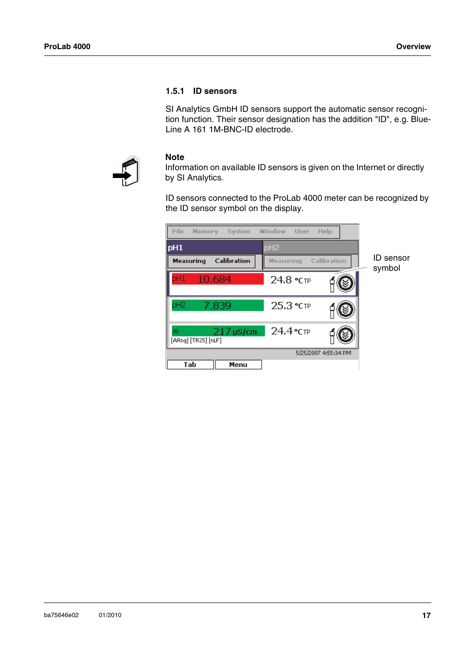 1 id sensors, Id sensors | Xylem ProLab 4000 MULTIPARAMETER BENCHTOP METER User Manual | Page 17 / 219