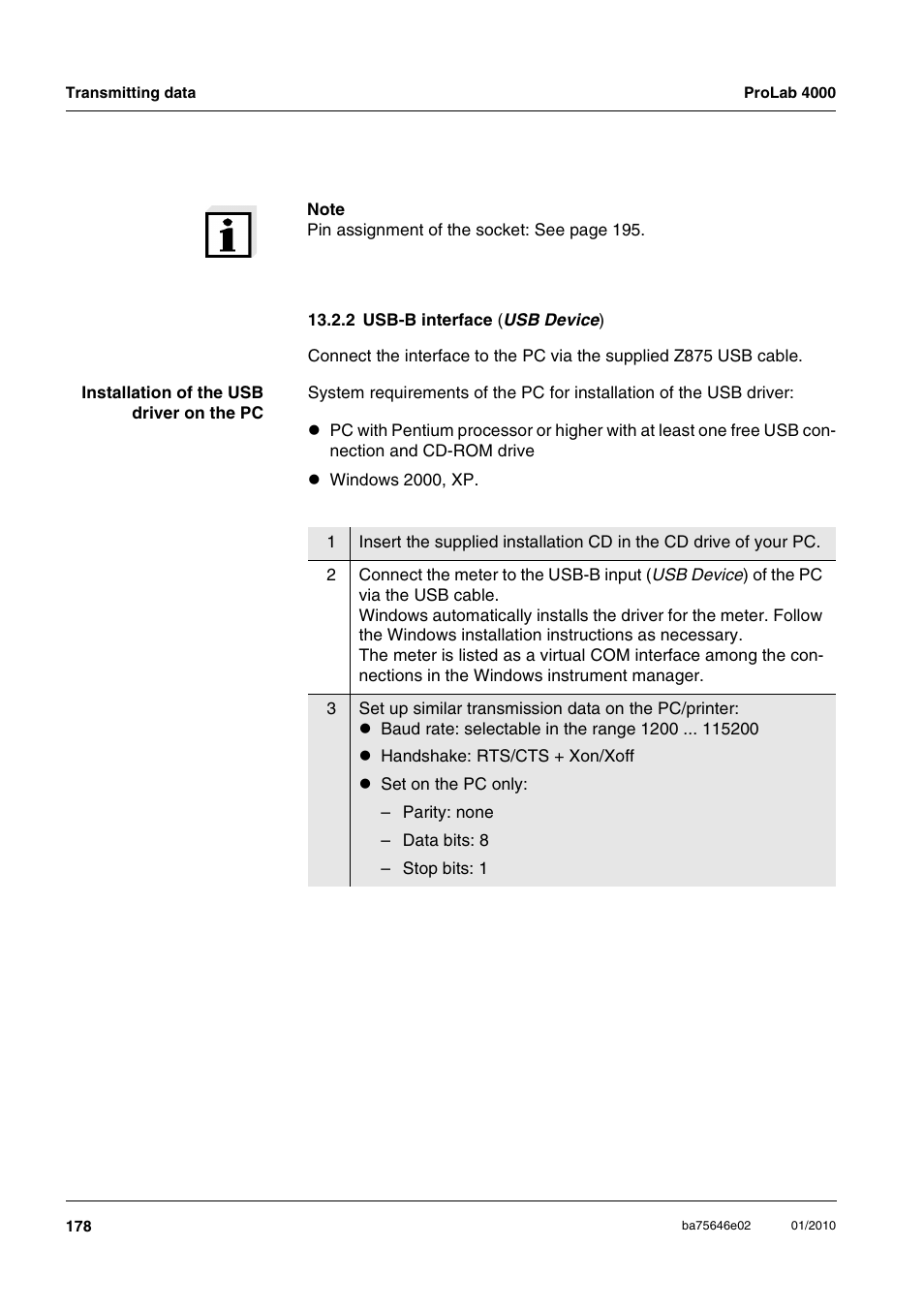 2 usb-b interface (usb device), 2 usb-b interface | Xylem ProLab 4000 MULTIPARAMETER BENCHTOP METER User Manual | Page 178 / 219