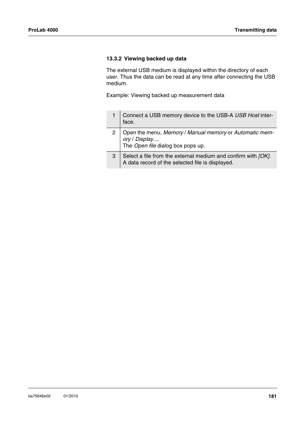 2 viewing backed up data | Xylem ProLab 4000 MULTIPARAMETER BENCHTOP METER User Manual | Page 181 / 219
