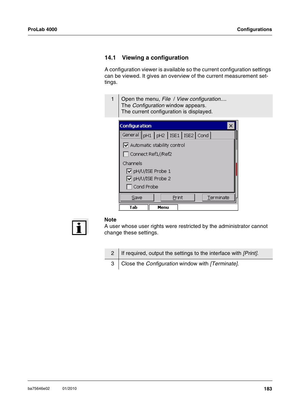 1 viewing a configuration | Xylem ProLab 4000 MULTIPARAMETER BENCHTOP METER User Manual | Page 183 / 219