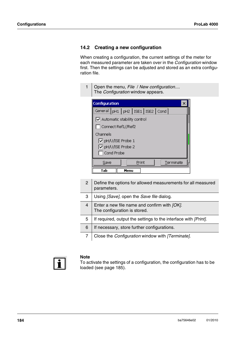 2 creating a new configuration | Xylem ProLab 4000 MULTIPARAMETER BENCHTOP METER User Manual | Page 184 / 219