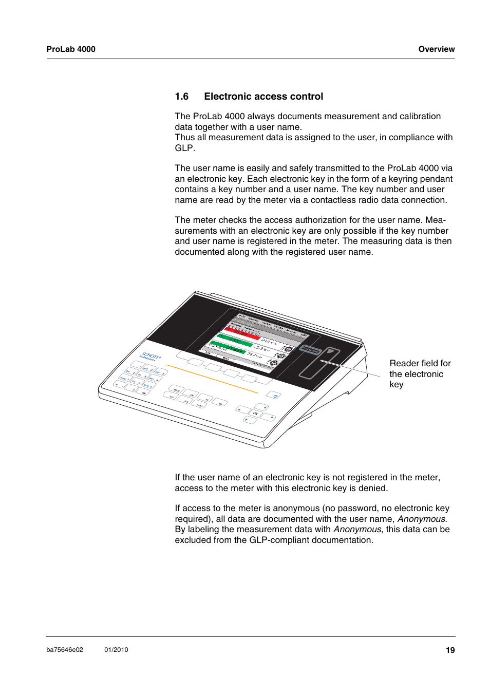 6 electronic access control, Electronic access control | Xylem ProLab 4000 MULTIPARAMETER BENCHTOP METER User Manual | Page 19 / 219