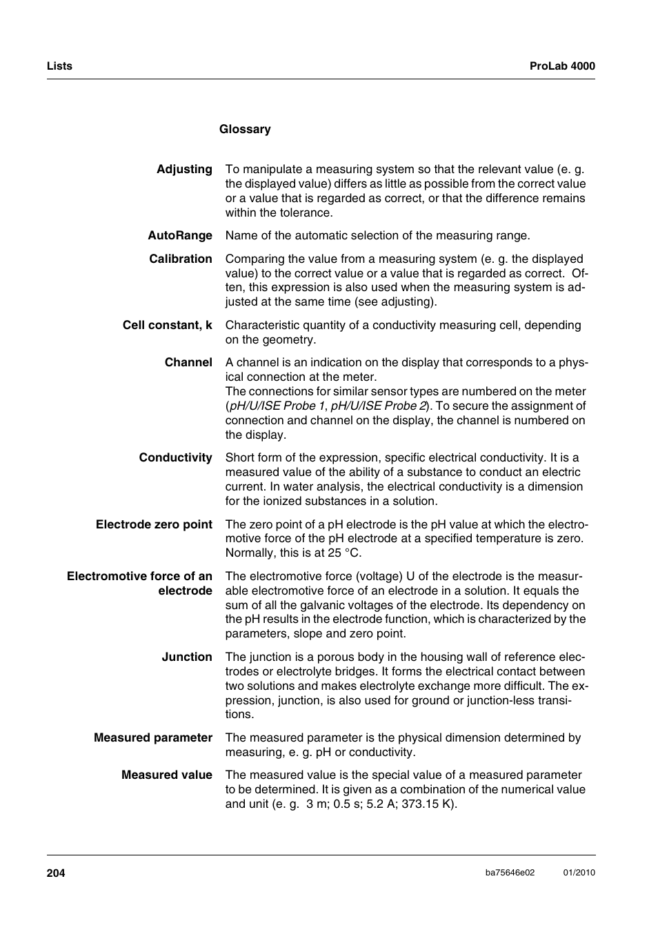 Xylem ProLab 4000 MULTIPARAMETER BENCHTOP METER User Manual | Page 204 / 219