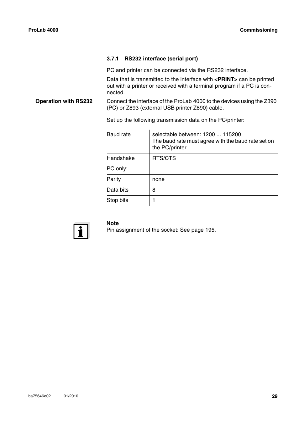 1 rs232 interface (serial port), Rs232 interface (serial port) | Xylem ProLab 4000 MULTIPARAMETER BENCHTOP METER User Manual | Page 29 / 219