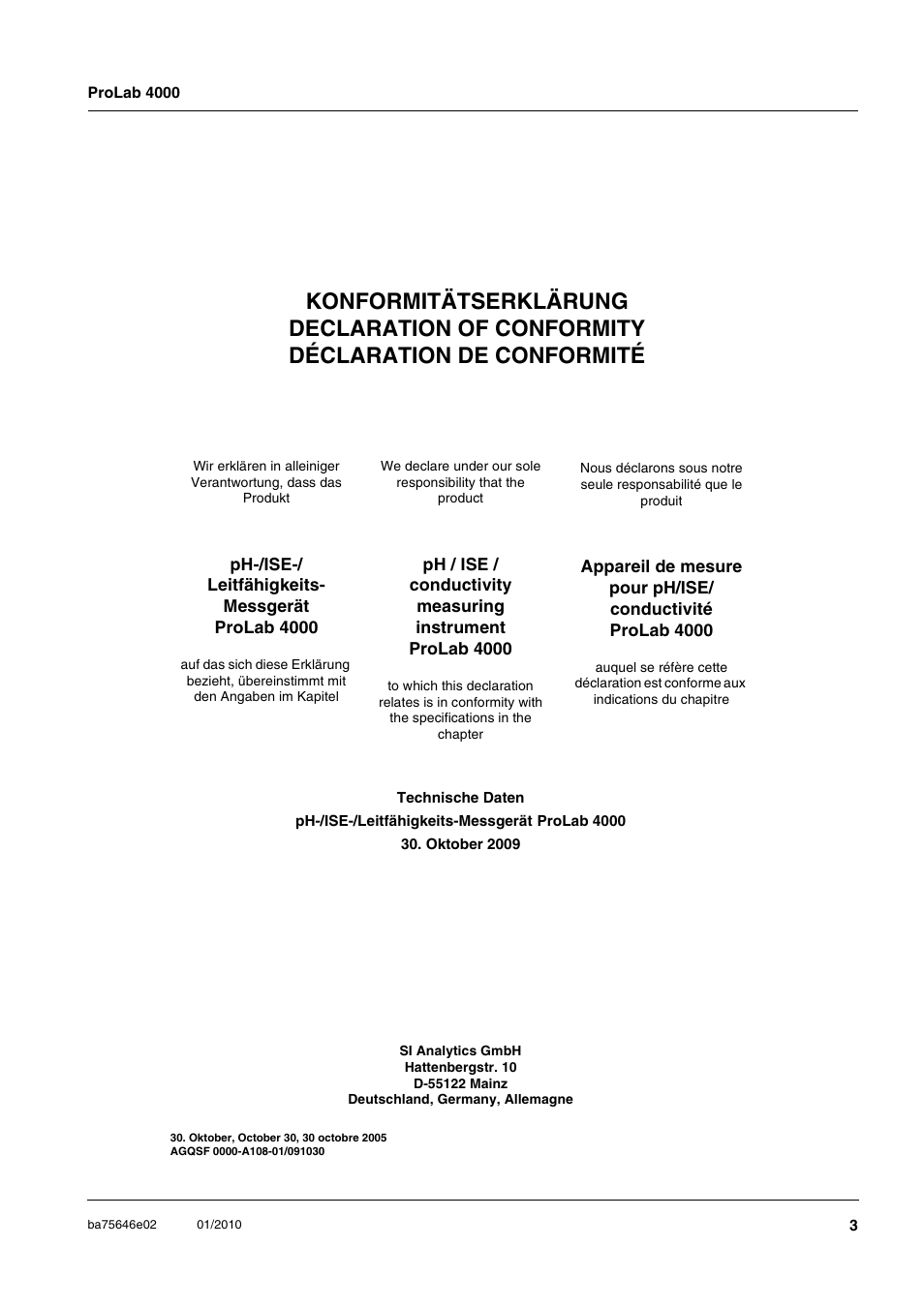 Xylem ProLab 4000 MULTIPARAMETER BENCHTOP METER User Manual | Page 3 / 219
