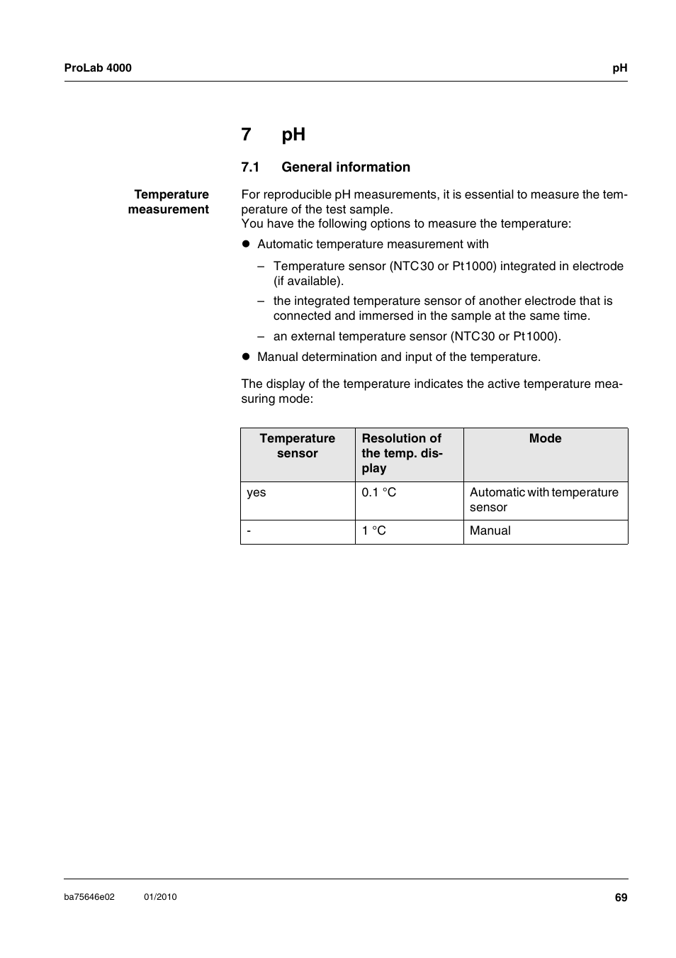 7 ph, 1 general information, General information | Xylem ProLab 4000 MULTIPARAMETER BENCHTOP METER User Manual | Page 69 / 219