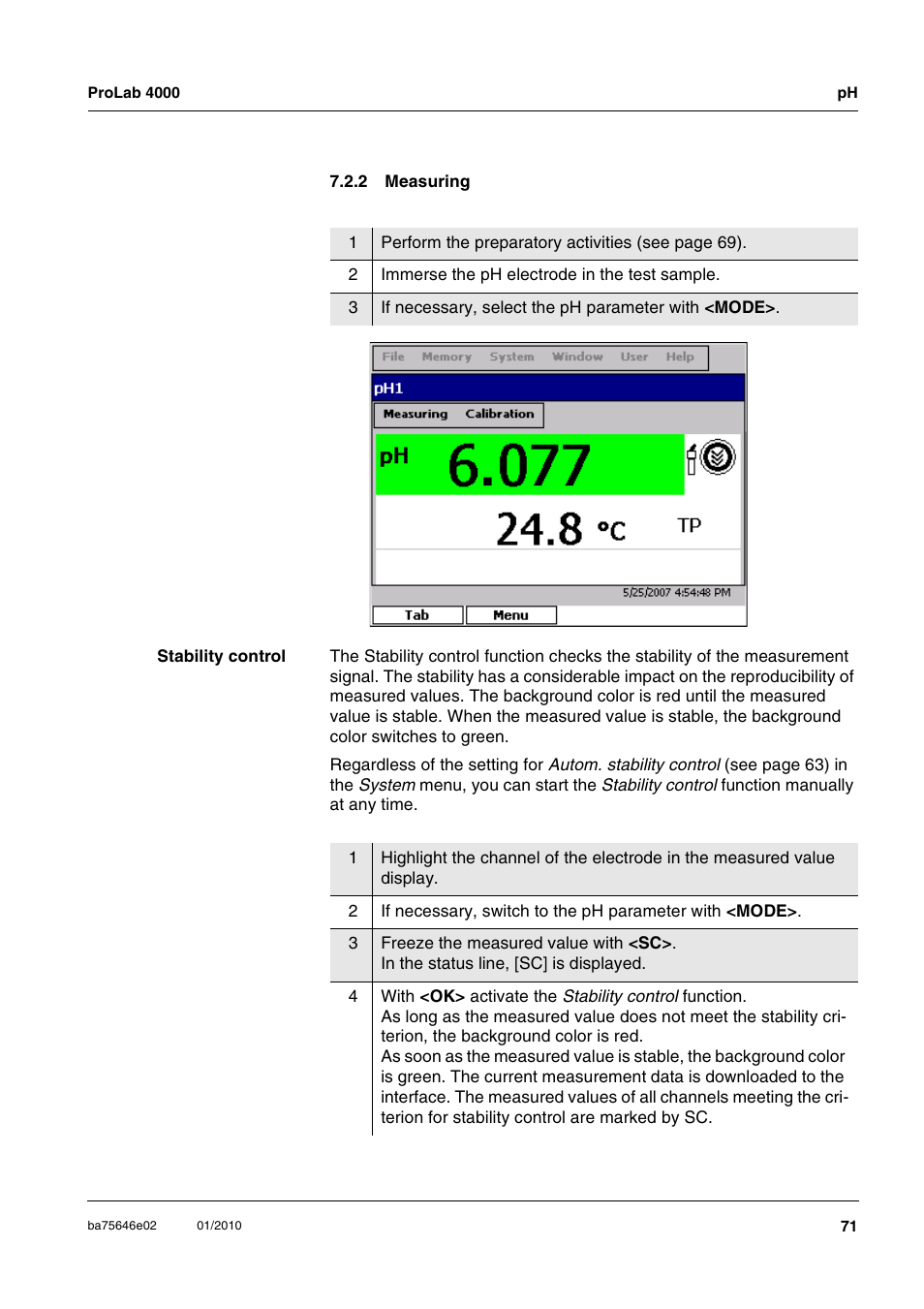 2 measuring, Measuring | Xylem ProLab 4000 MULTIPARAMETER BENCHTOP METER User Manual | Page 71 / 219