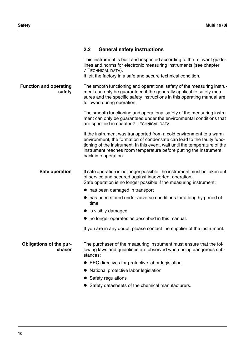 2 general safety instructions, General safety instructions | Xylem MULTI 1970I PORTABLE MULTIPARAMETER METERS User Manual | Page 12 / 87