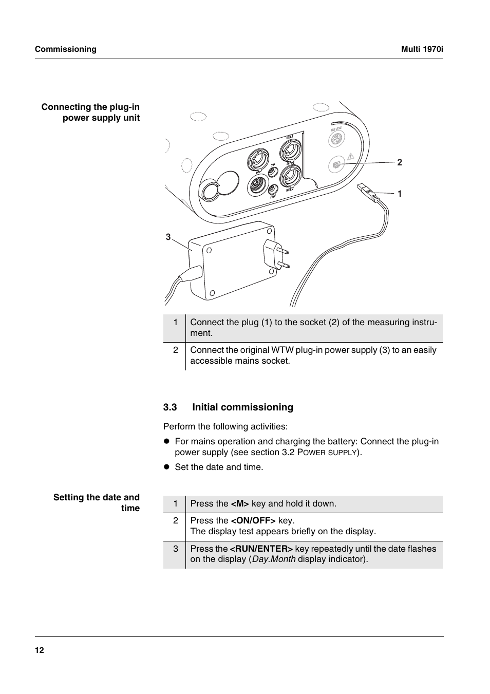 3 initial commissioning, Initial commissioning | Xylem MULTI 1970I PORTABLE MULTIPARAMETER METERS User Manual | Page 14 / 87