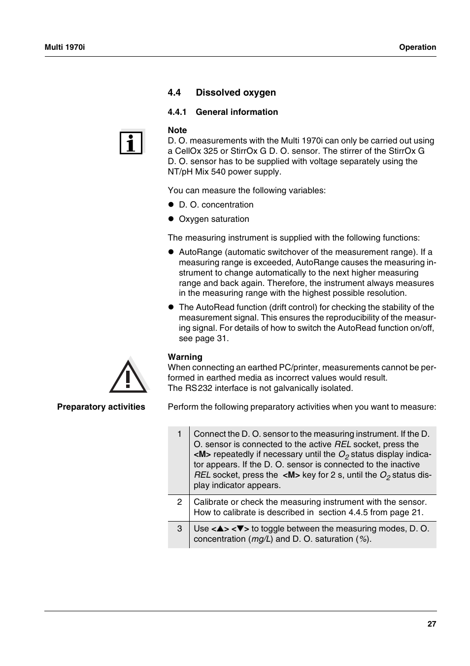 4 dissolved oxygen, 1 general information, Dissolved oxygen 4.4.1 | General information | Xylem MULTI 1970I PORTABLE MULTIPARAMETER METERS User Manual | Page 29 / 87