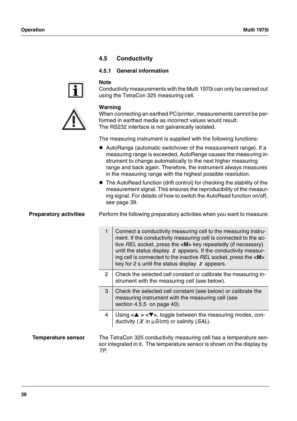 5 conductivity, 1 general information, Conductivity 4.5.1 | General information | Xylem MULTI 1970I PORTABLE MULTIPARAMETER METERS User Manual | Page 38 / 87