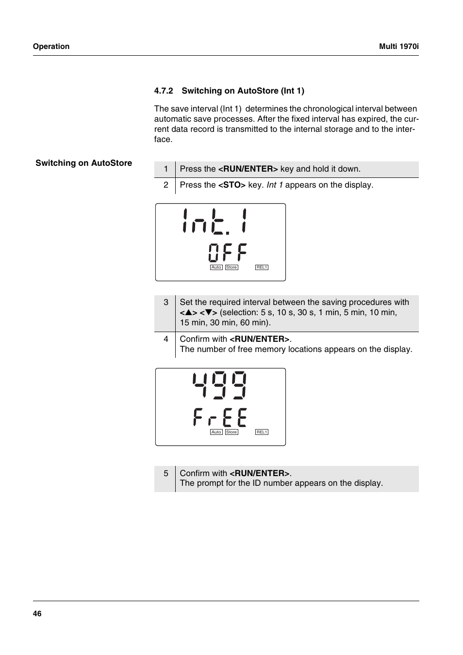 2 switching on autostore (int 1), Switching on autostore (int 1), 1n t | Xylem MULTI 1970I PORTABLE MULTIPARAMETER METERS User Manual | Page 48 / 87