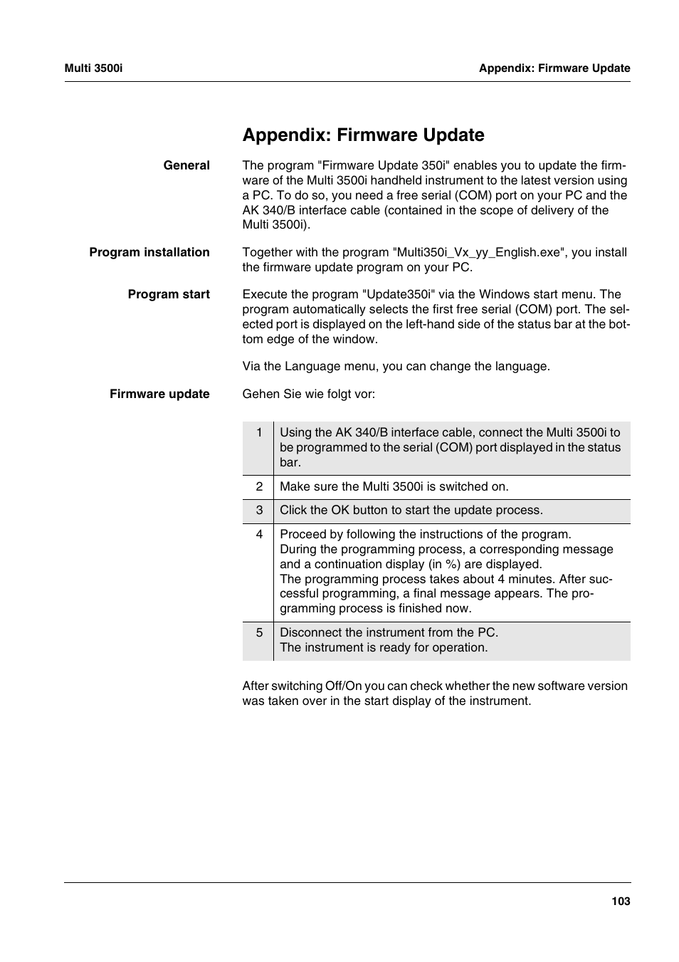 Appendix: firmware update | Xylem MULTI 3500i HANDHELD MULTIPARAMETER METERS User Manual | Page 105 / 107