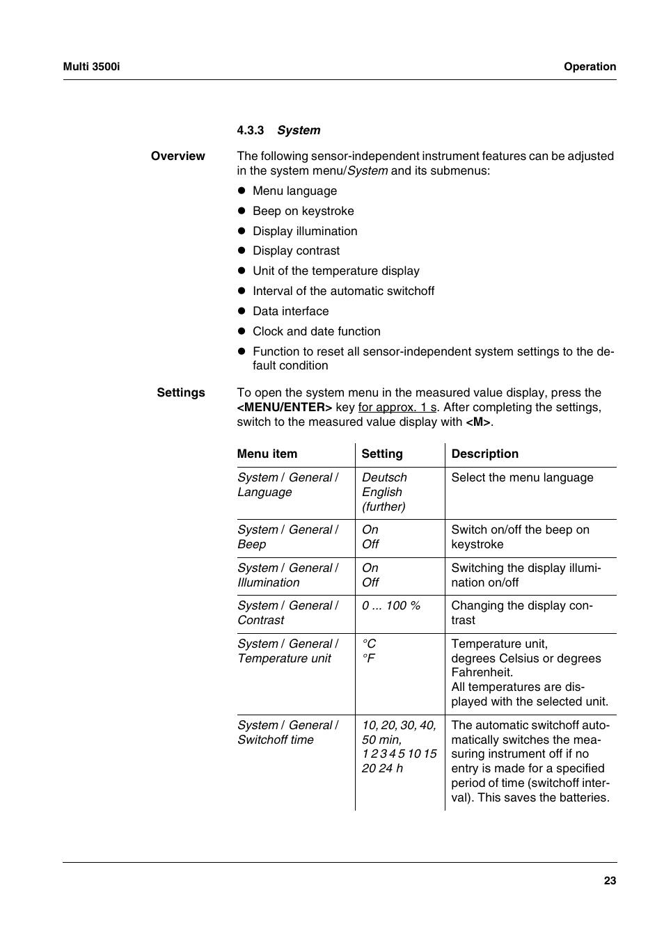 3 system, Ee section 4.3.3), Section 4.3.3 | Xylem MULTI 3500i HANDHELD MULTIPARAMETER METERS User Manual | Page 25 / 107