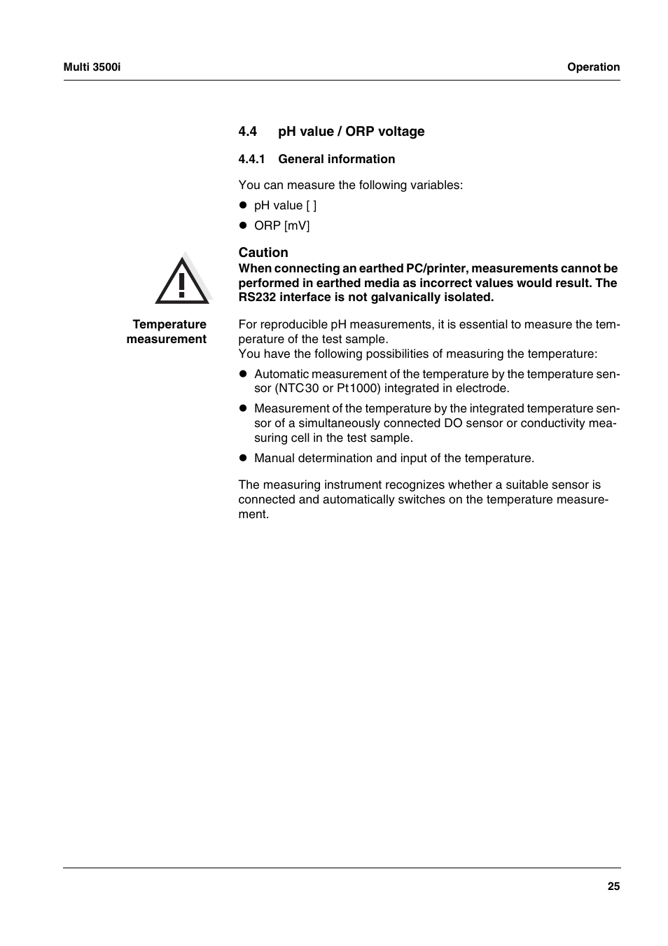 4 ph value / orp voltage, 1 general information, Ph value / orp voltage 4.4.1 | General information | Xylem MULTI 3500i HANDHELD MULTIPARAMETER METERS User Manual | Page 27 / 107