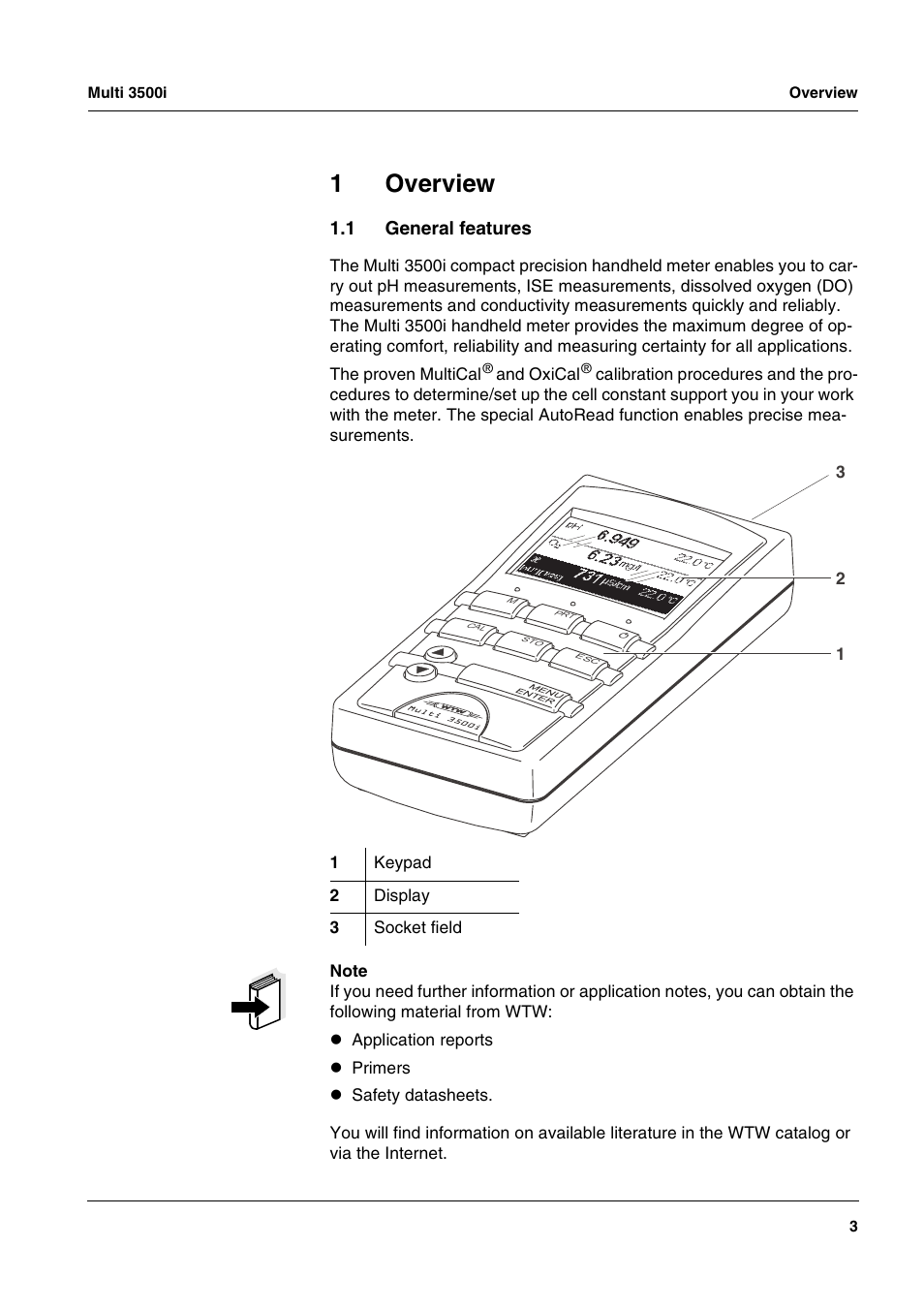 1 overview, 1 general features, Overview | General features, 1overview | Xylem MULTI 3500i HANDHELD MULTIPARAMETER METERS User Manual | Page 5 / 107