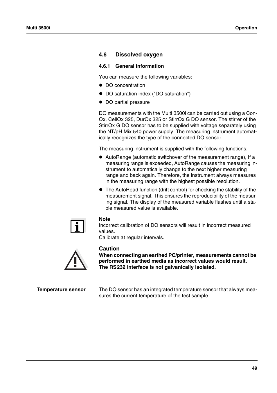 6 dissolved oxygen, 1 general information, Dissolved oxygen 4.6.1 | General information | Xylem MULTI 3500i HANDHELD MULTIPARAMETER METERS User Manual | Page 51 / 107