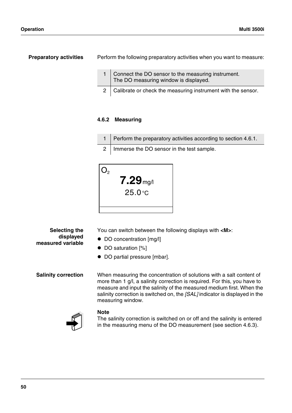 2 measuring, Measuring | Xylem MULTI 3500i HANDHELD MULTIPARAMETER METERS User Manual | Page 52 / 107