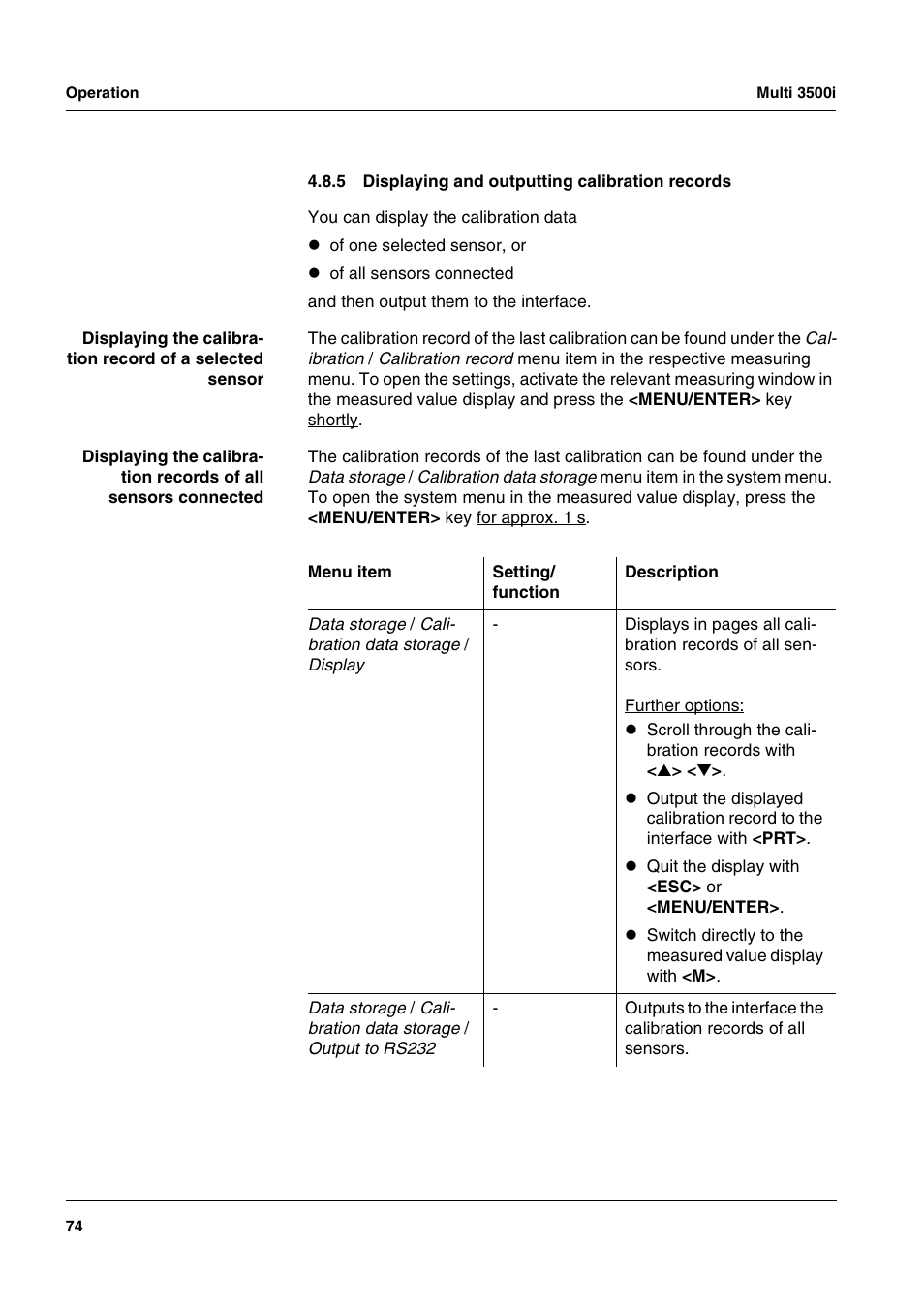 5 displaying and outputting calibration records, Displaying and outputting calibration records | Xylem MULTI 3500i HANDHELD MULTIPARAMETER METERS User Manual | Page 76 / 107